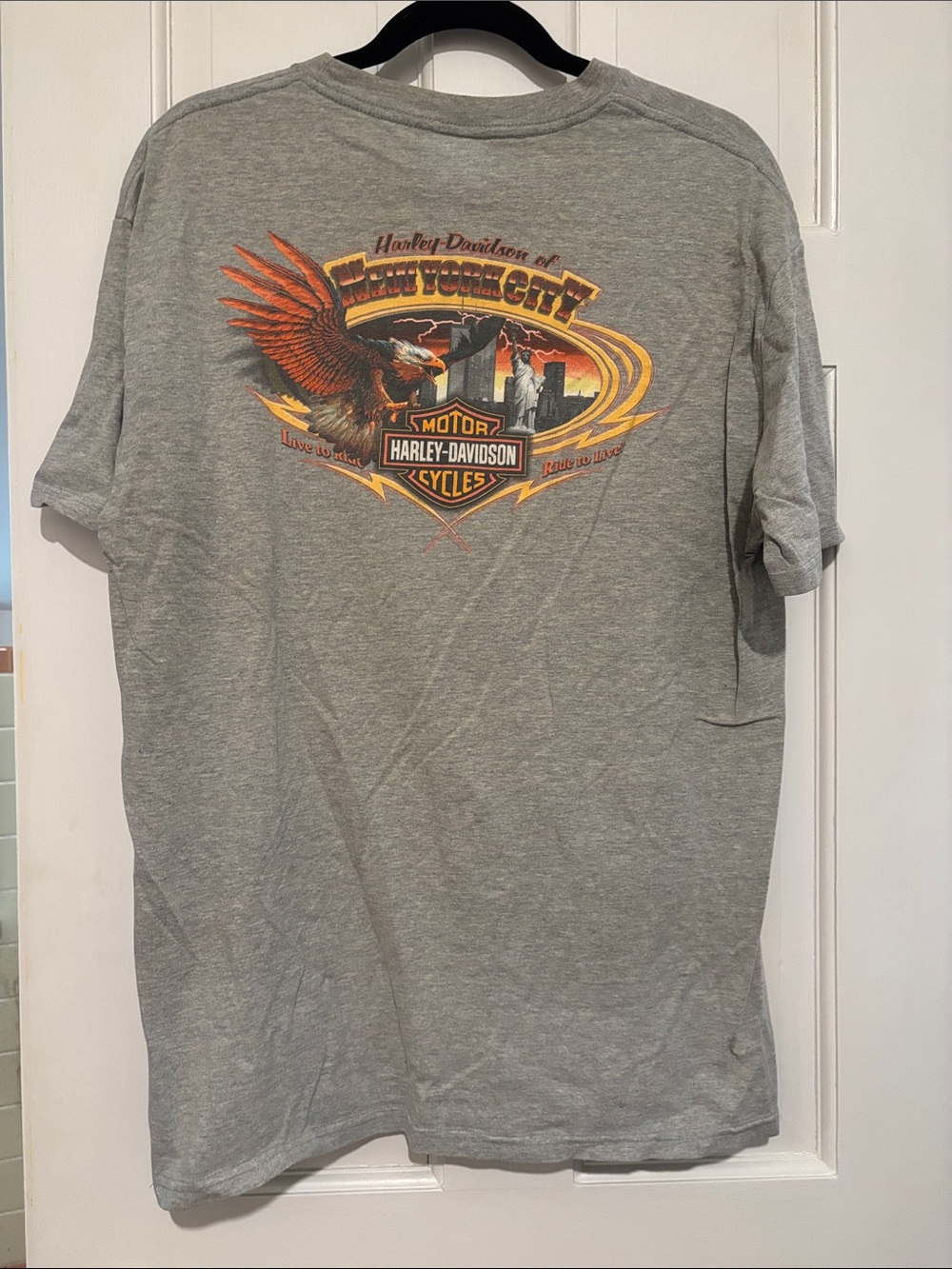 Harley-Davidson Gray Short Sleeve Tee with Orange Eagle and Yellow Accents